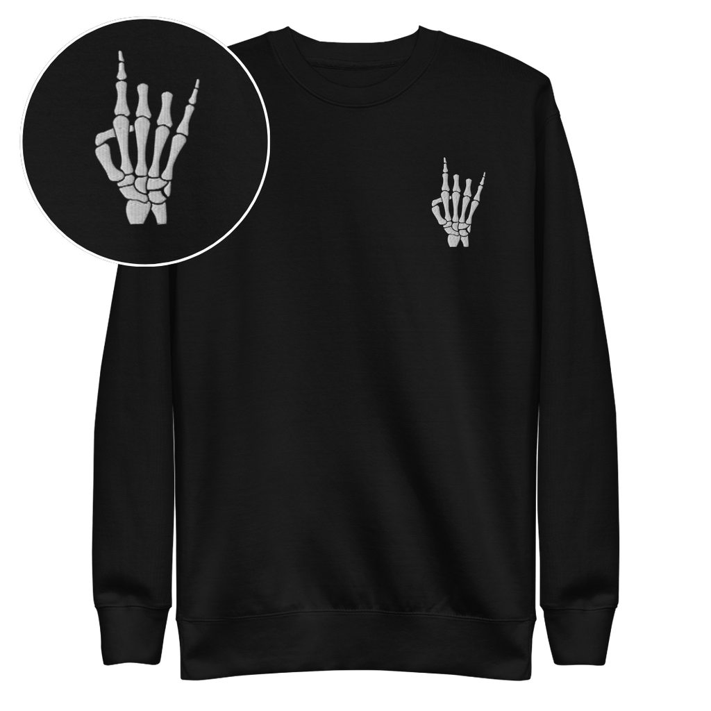 Rock On Skeleton Embroidered Sweatshirt | Sweatshirts | Wiccan Center