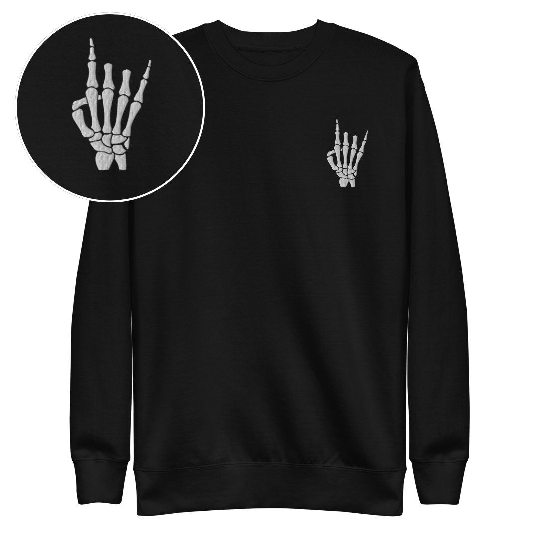 Rock On Skeleton Embroidered Sweatshirt | Sweatshirts | Wiccan Center