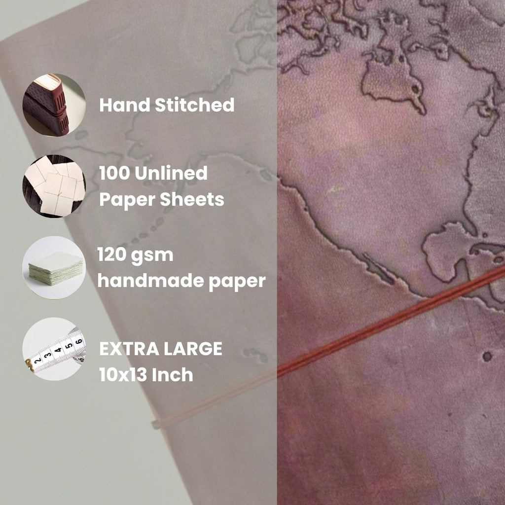 Extra Large World Map 14x11 Handmade Leather Journal | Journal | Wiccan Center