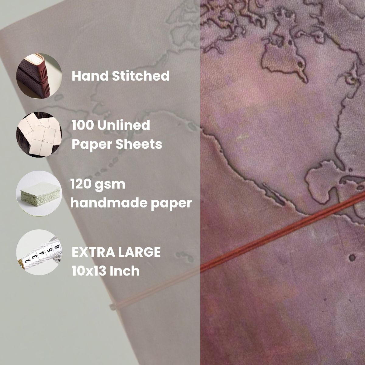 Extra Large World Map 14x11 Handmade Leather Journal | Journal | Wiccan Center