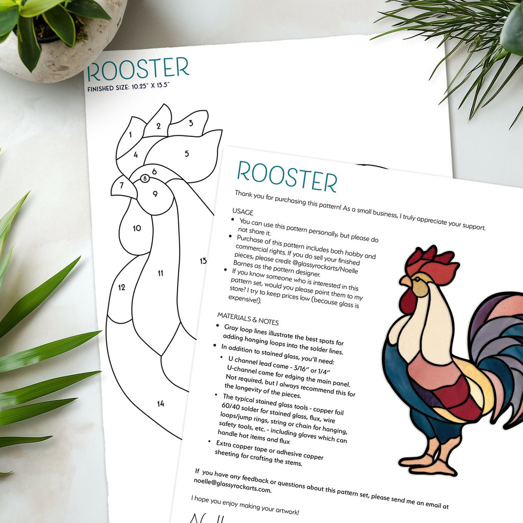 Rooster Stained Glass Pattern PDF & PNG | Crafting Patterns & Molds | Wiccan Center