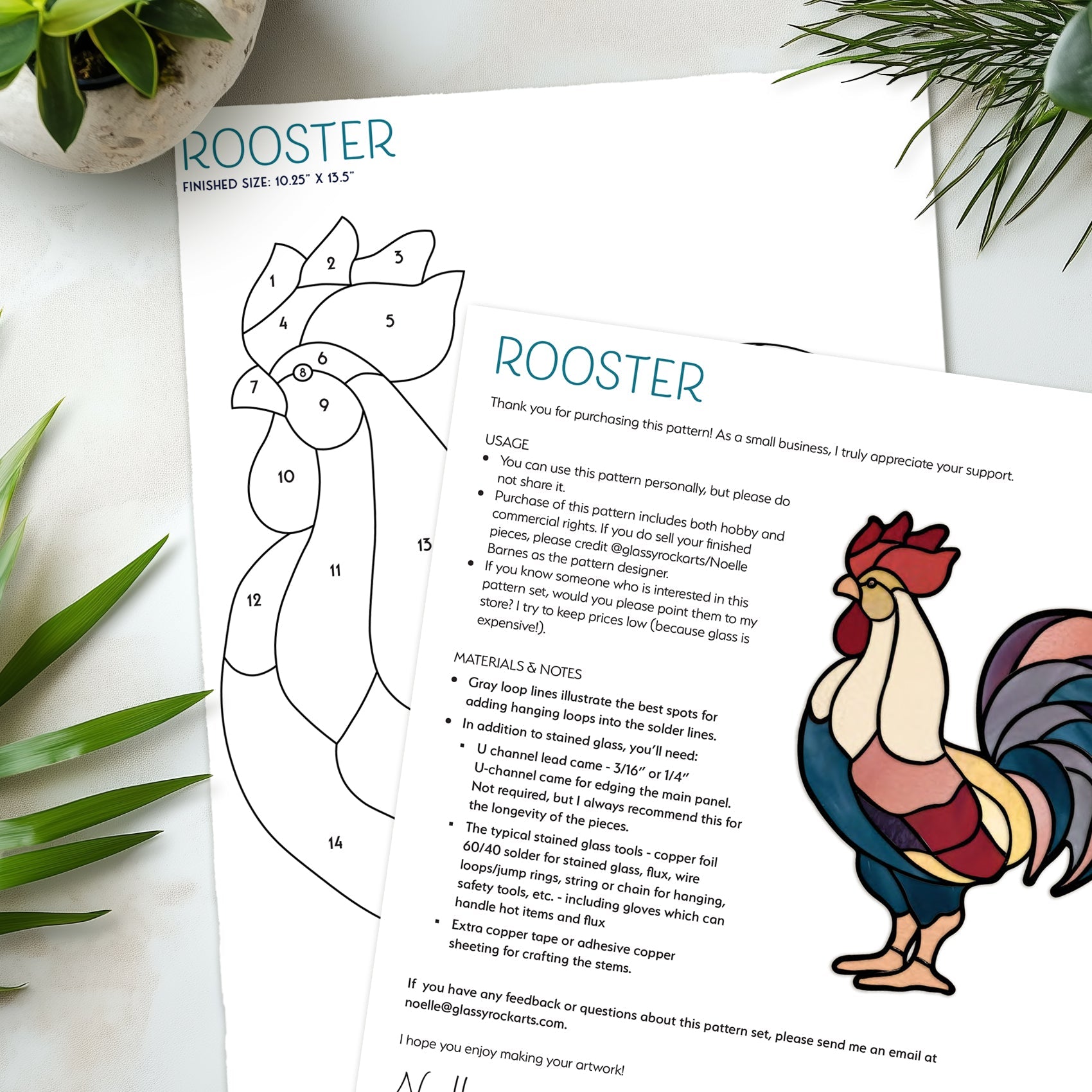 Rooster Stained Glass Pattern PDF & PNG | Crafting Patterns & Molds | Wiccan Center