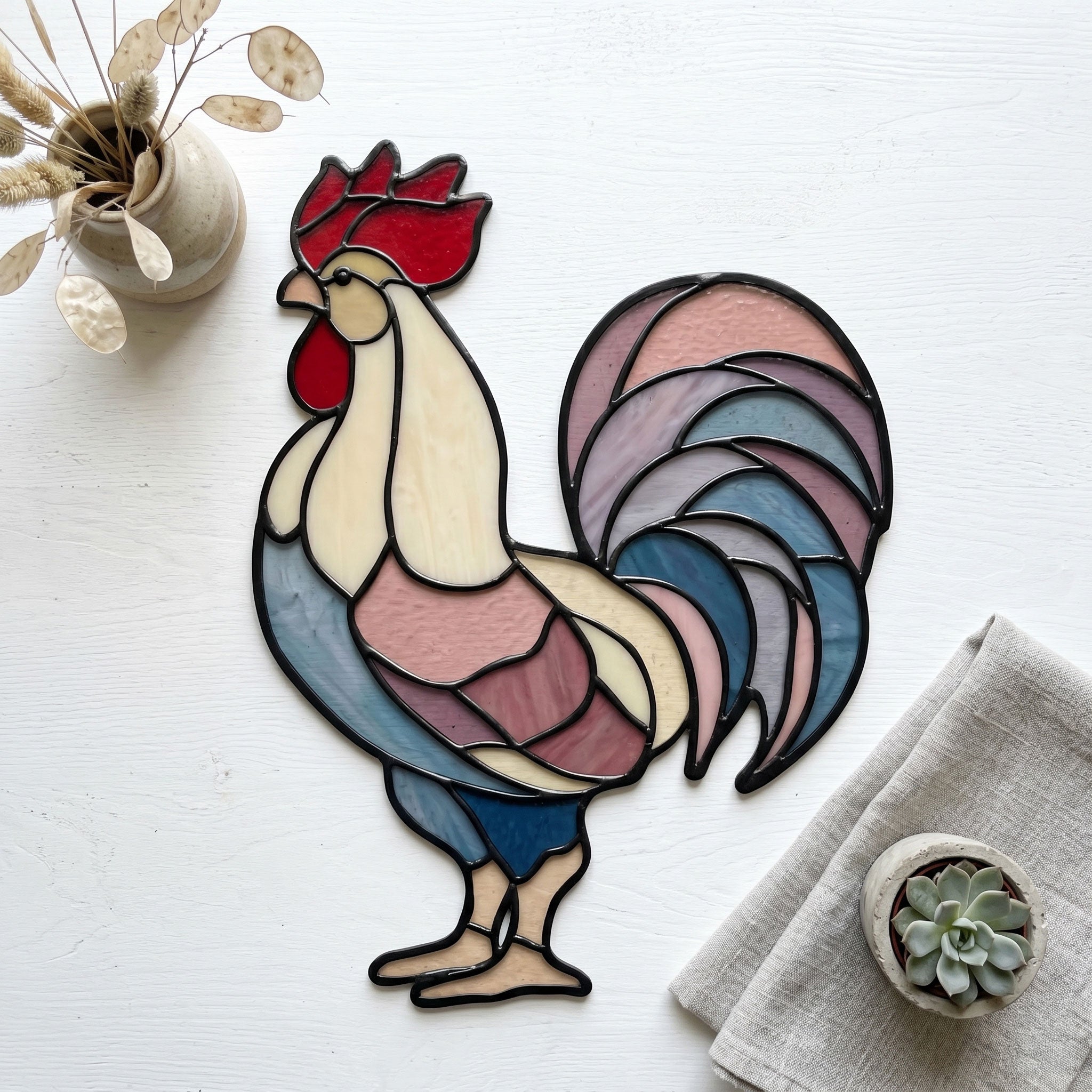 Rooster Stained Glass Pattern PDF & PNG | Crafting Patterns & Molds | Wiccan Center