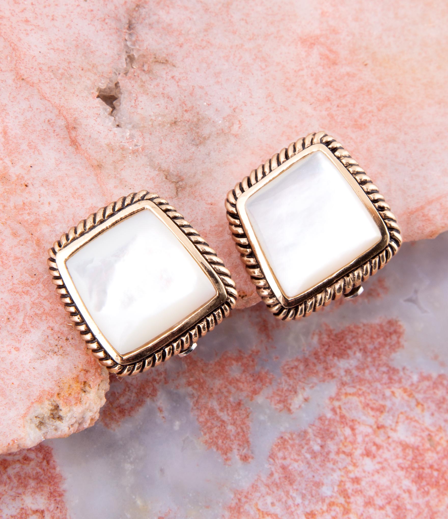 Roped Mother of Pearl Golden Clip Earrings | Earrings | Wiccan Center