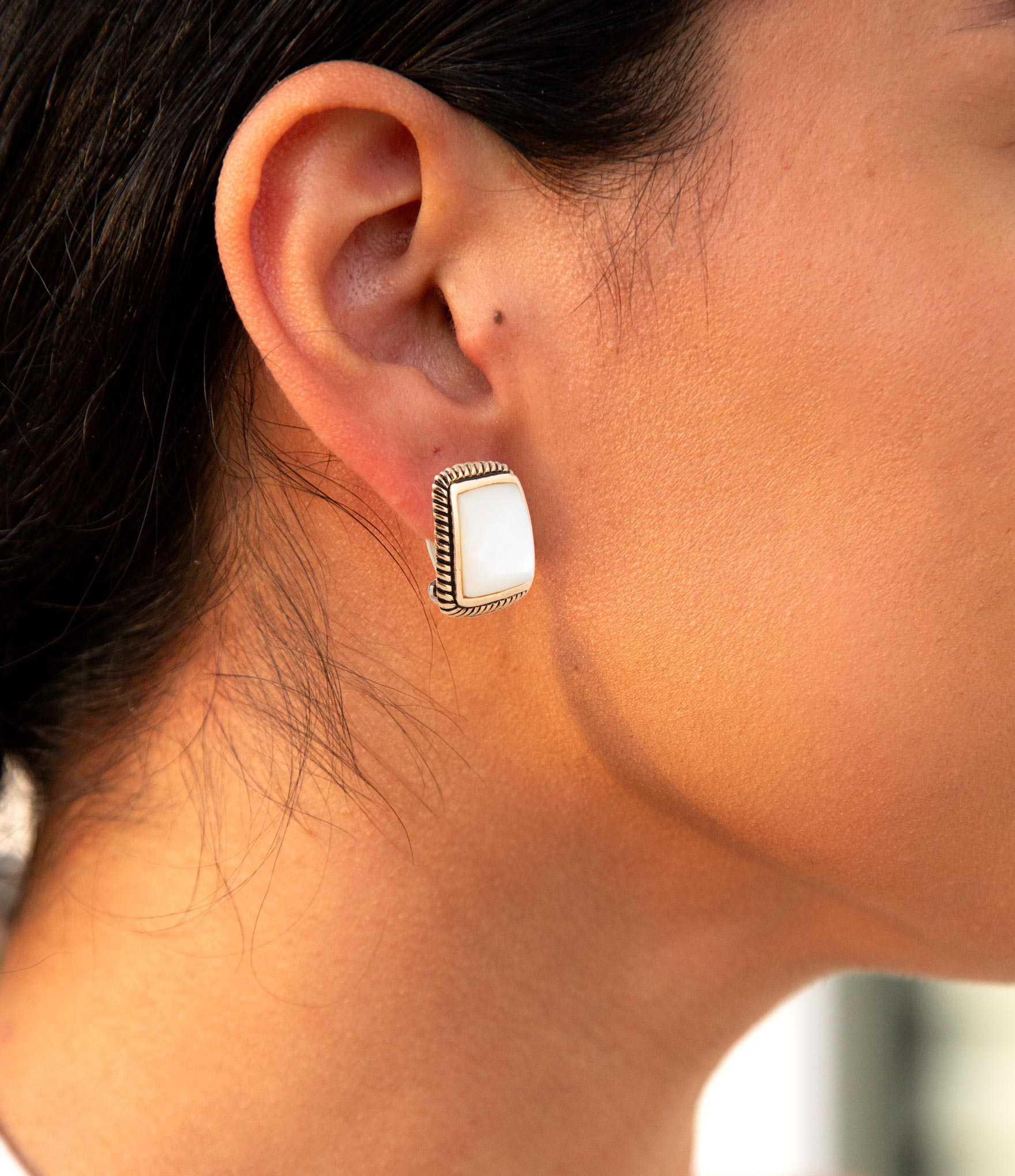 Roped Mother of Pearl Golden Clip Earrings | Earrings | Wiccan Center