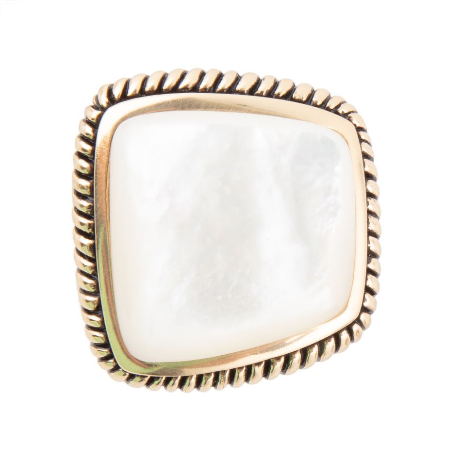 Roped White Mother of Pearl and Golden Statement Ring | Rings | Wiccan Center