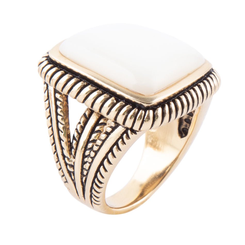 Roped White Mother of Pearl and Golden Statement Ring | Rings | Wiccan Center