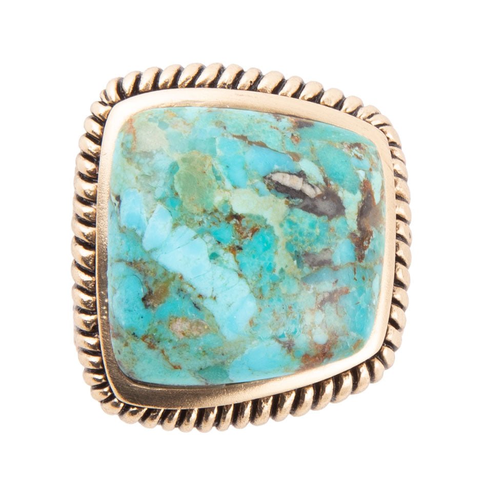 Roped Square Blue Turquoise Golden Statement Ring | Rings | Wiccan Center