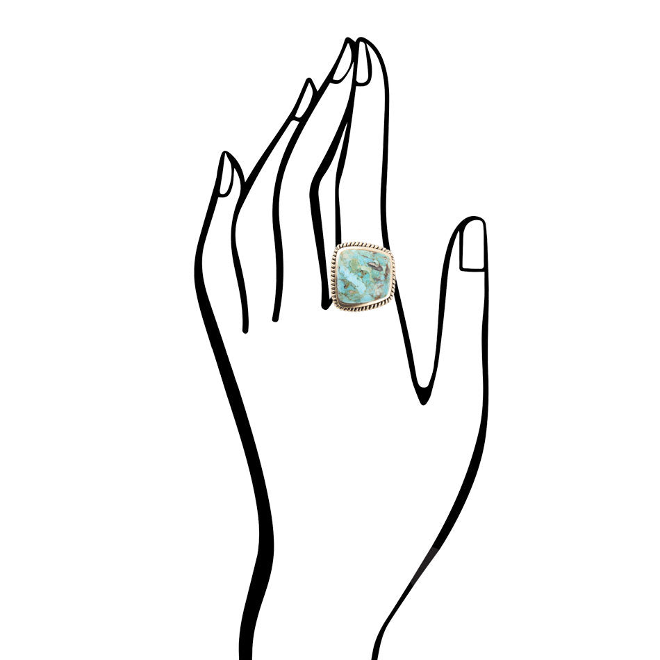 Roped Square Blue Turquoise Golden Statement Ring | Rings | Wiccan Center