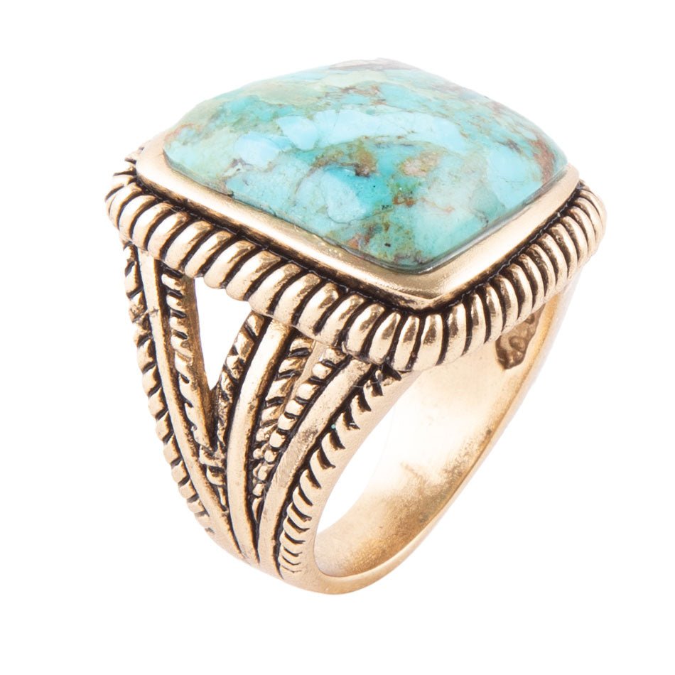 Roped Square Blue Turquoise Golden Statement Ring | Rings | Wiccan Center