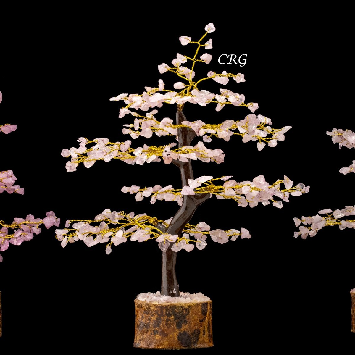Rose Quartz 300 Chip Tree with Wood Base and Gold Wire (1 Piece) Size 9 Inches Crystal Gemstone Tree | Rose Quartz | Wiccan Center