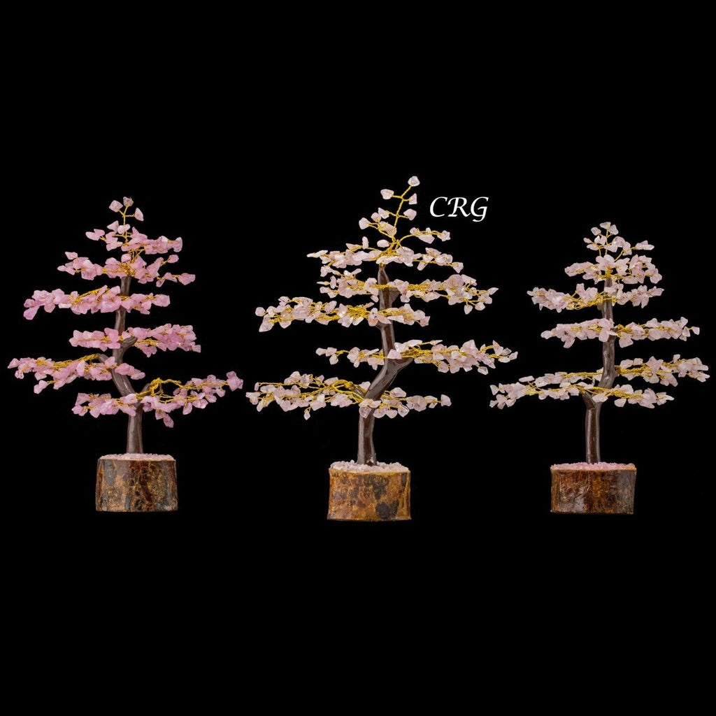 Rose Quartz 300 Chip Tree with Wood Base and Gold Wire (1 Piece) Size 9 Inches Crystal Gemstone Tree | Rose Quartz | Wiccan Center