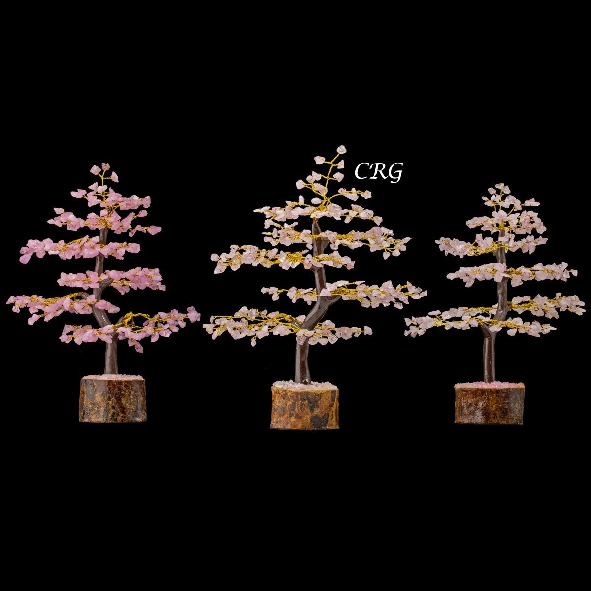 Rose Quartz 300 Chip Tree with Wood Base and Gold Wire (1 Piece) Size 9 Inches Crystal Gemstone Tree | Rose Quartz | Wiccan Center