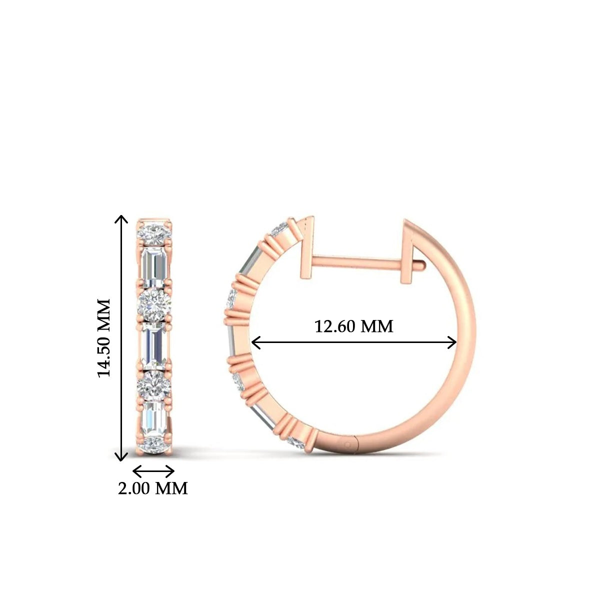 Round And Baguette Huggie Earrings