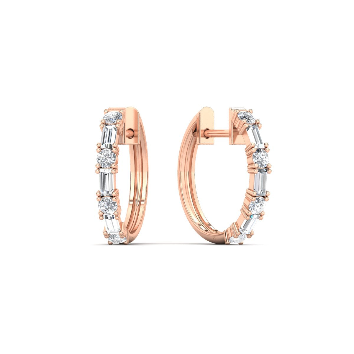 Round And Baguette Huggie Earrings