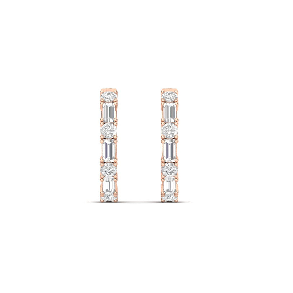 Round And Baguette Huggie Earrings