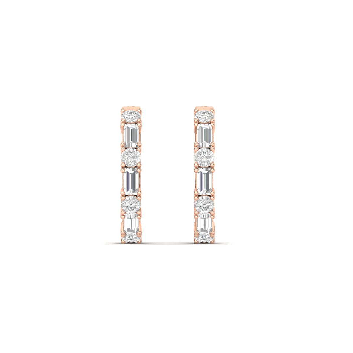 Round And Baguette Huggie Earrings