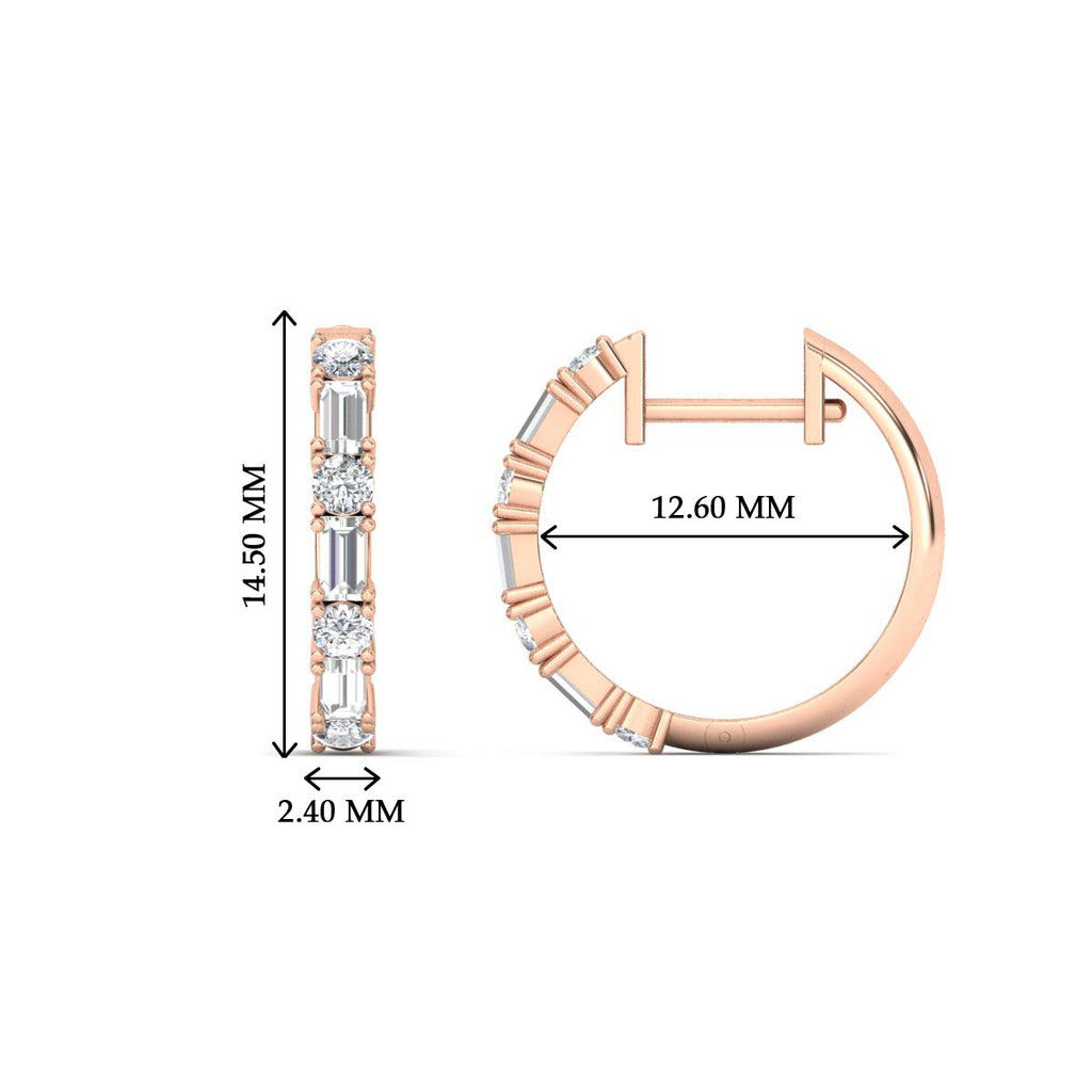 Round And Baguette Huggie Earrings