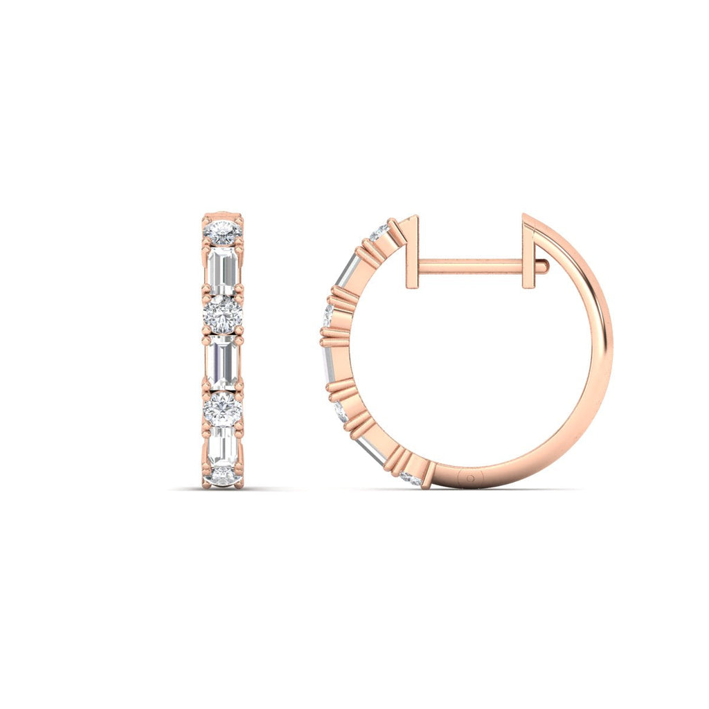 Round And Baguette Huggie Earrings