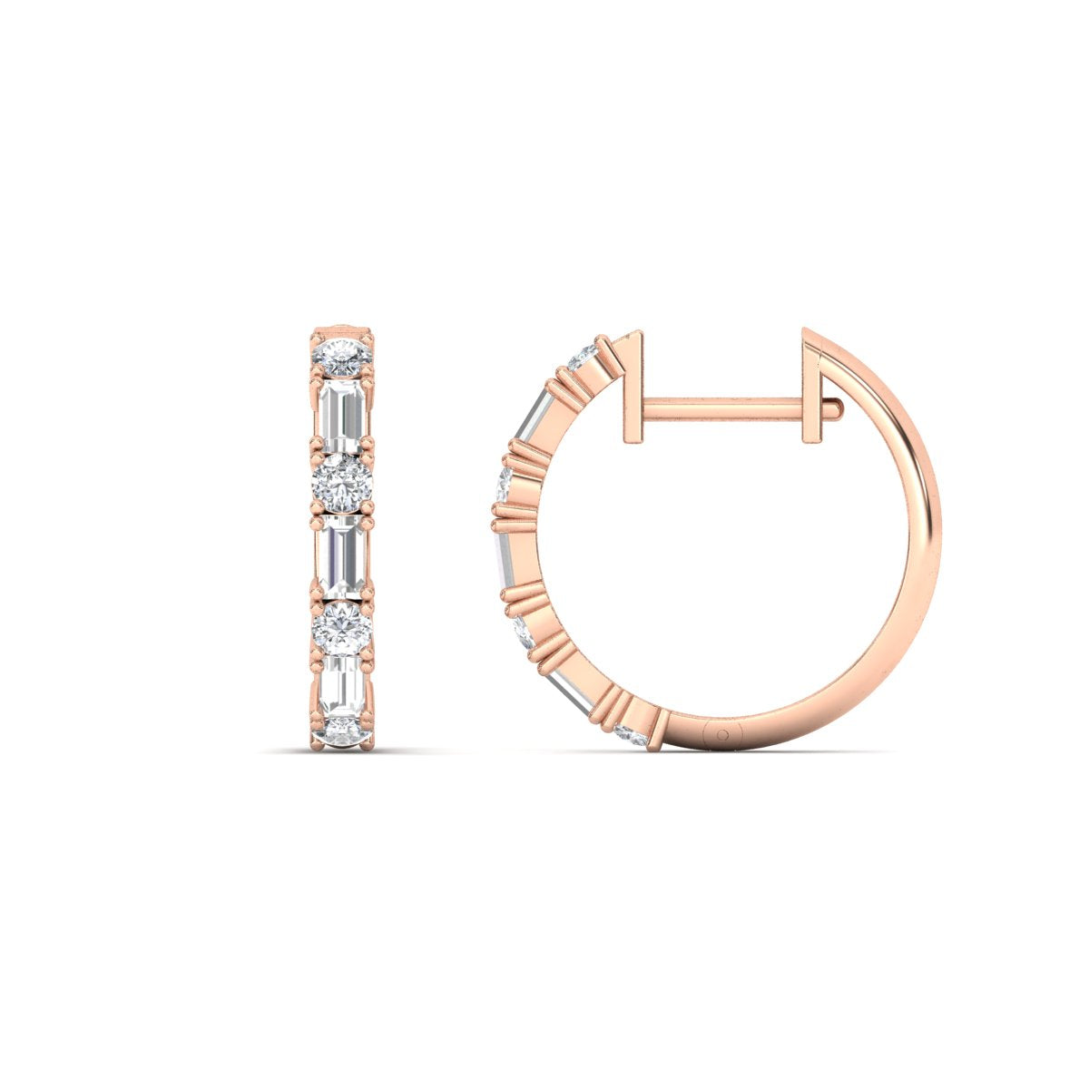 Round And Baguette Huggie Earrings