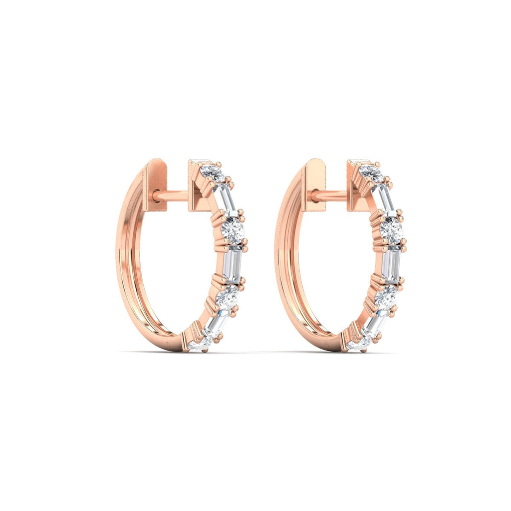Round And Baguette Huggie Earrings