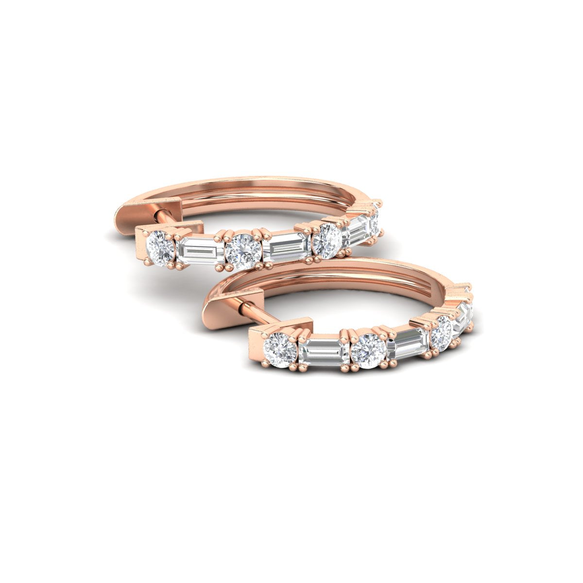 Round And Baguette Huggie Earrings