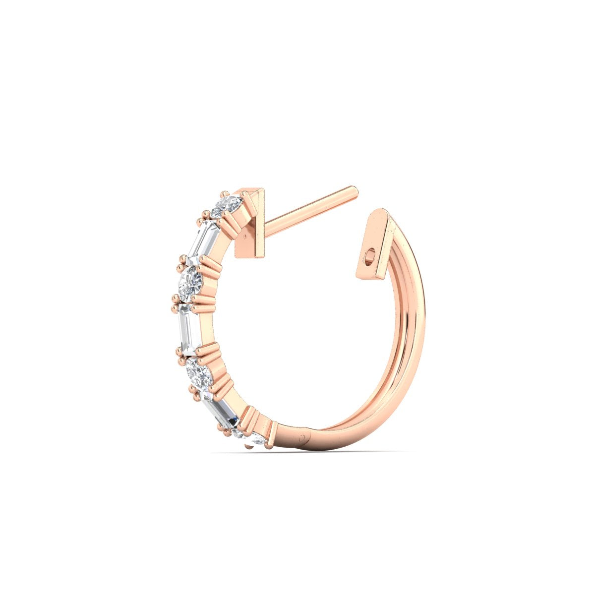 Round And Baguette Huggie Earrings