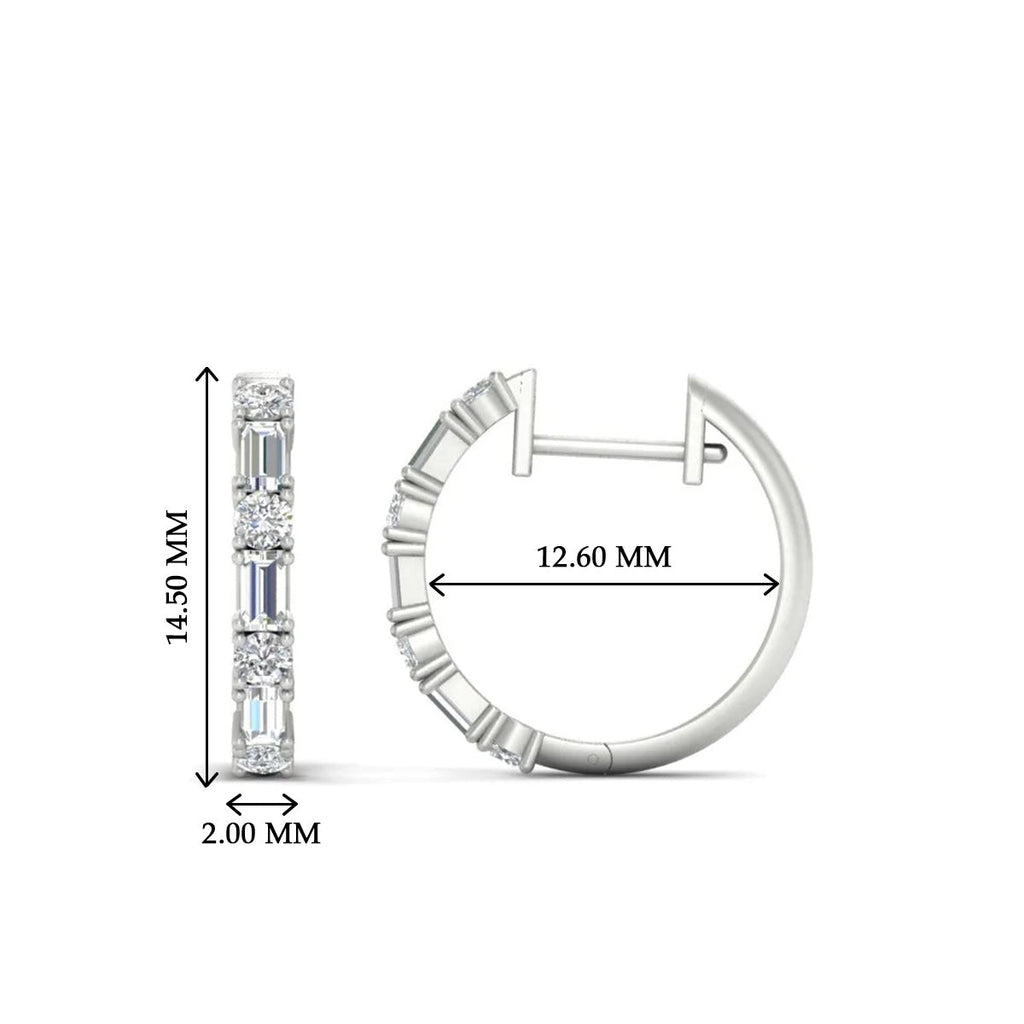 Round And Baguette Huggie Earrings