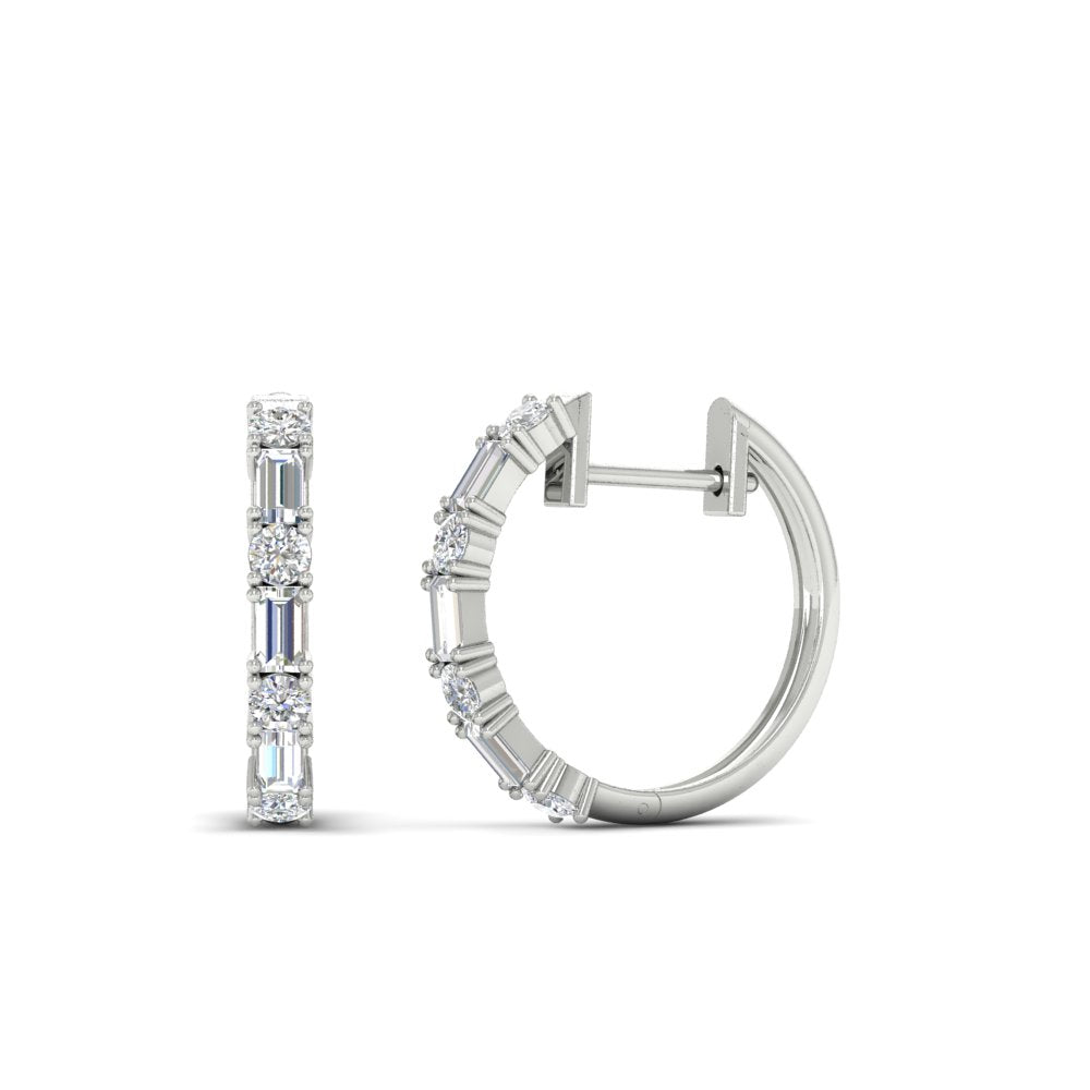 Round And Baguette Huggie Earrings