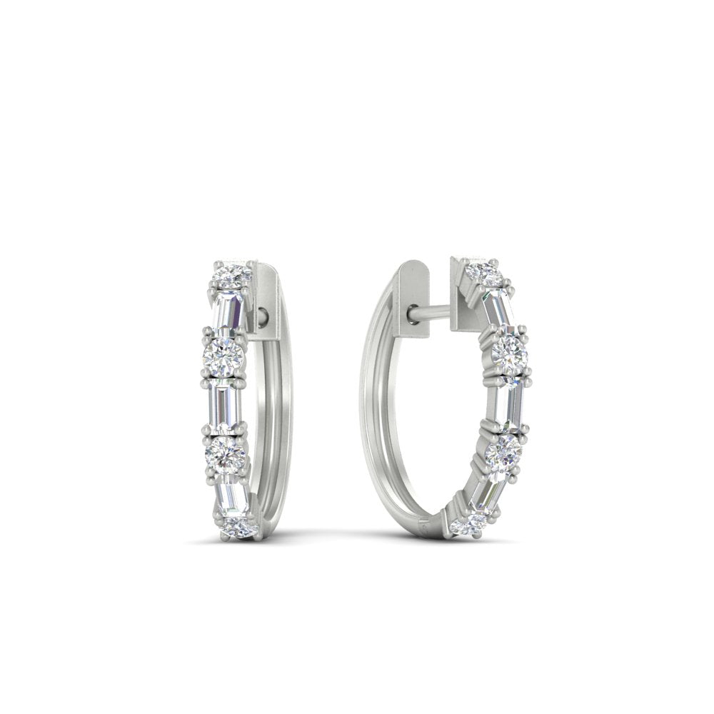 Round And Baguette Huggie Earrings