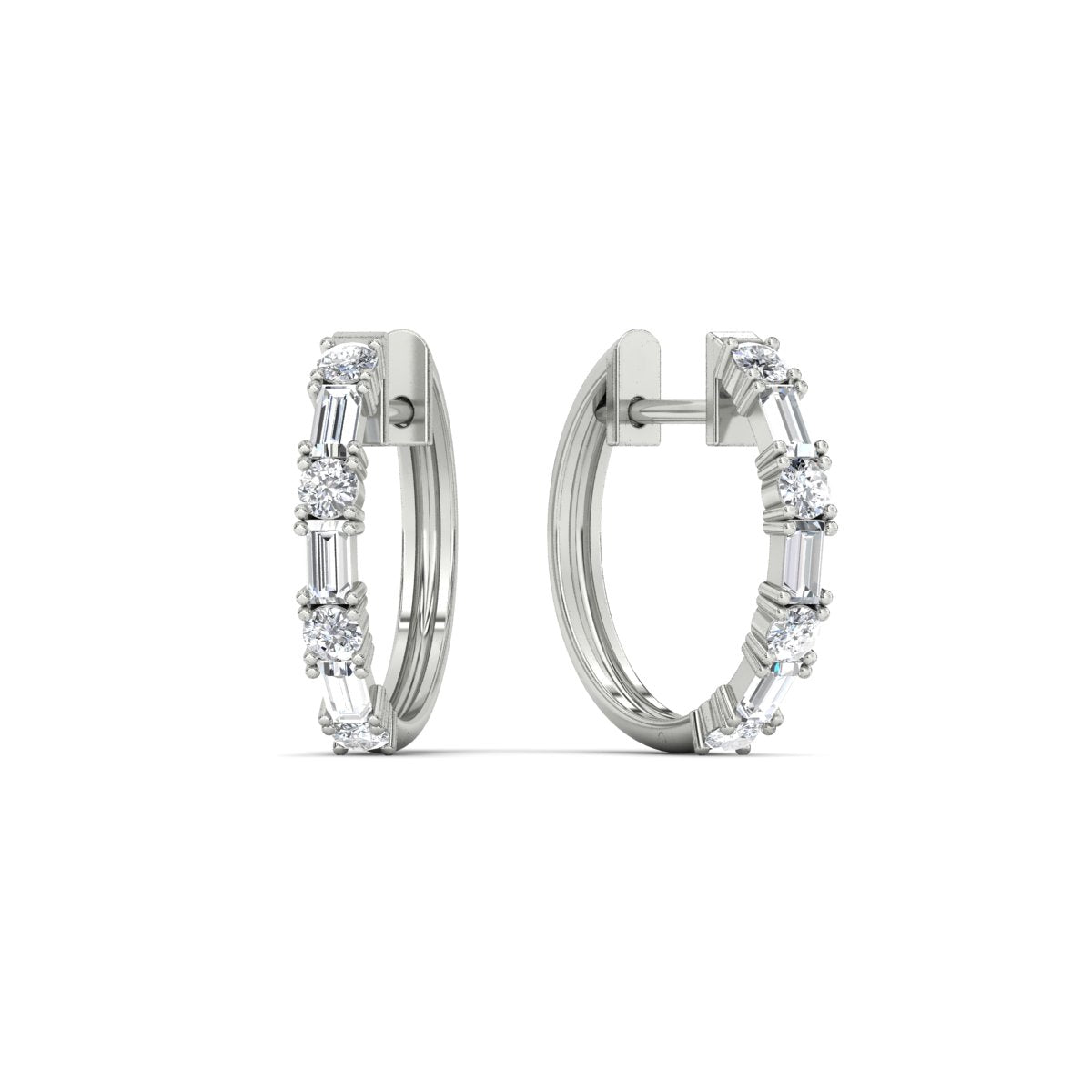 Round And Baguette Huggie Earrings