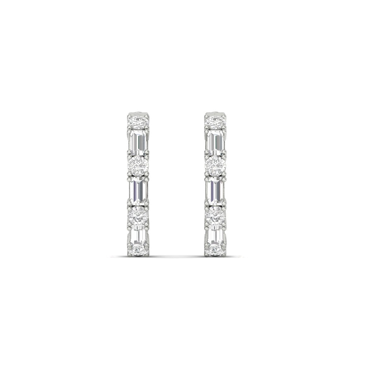 Round And Baguette Huggie Earrings