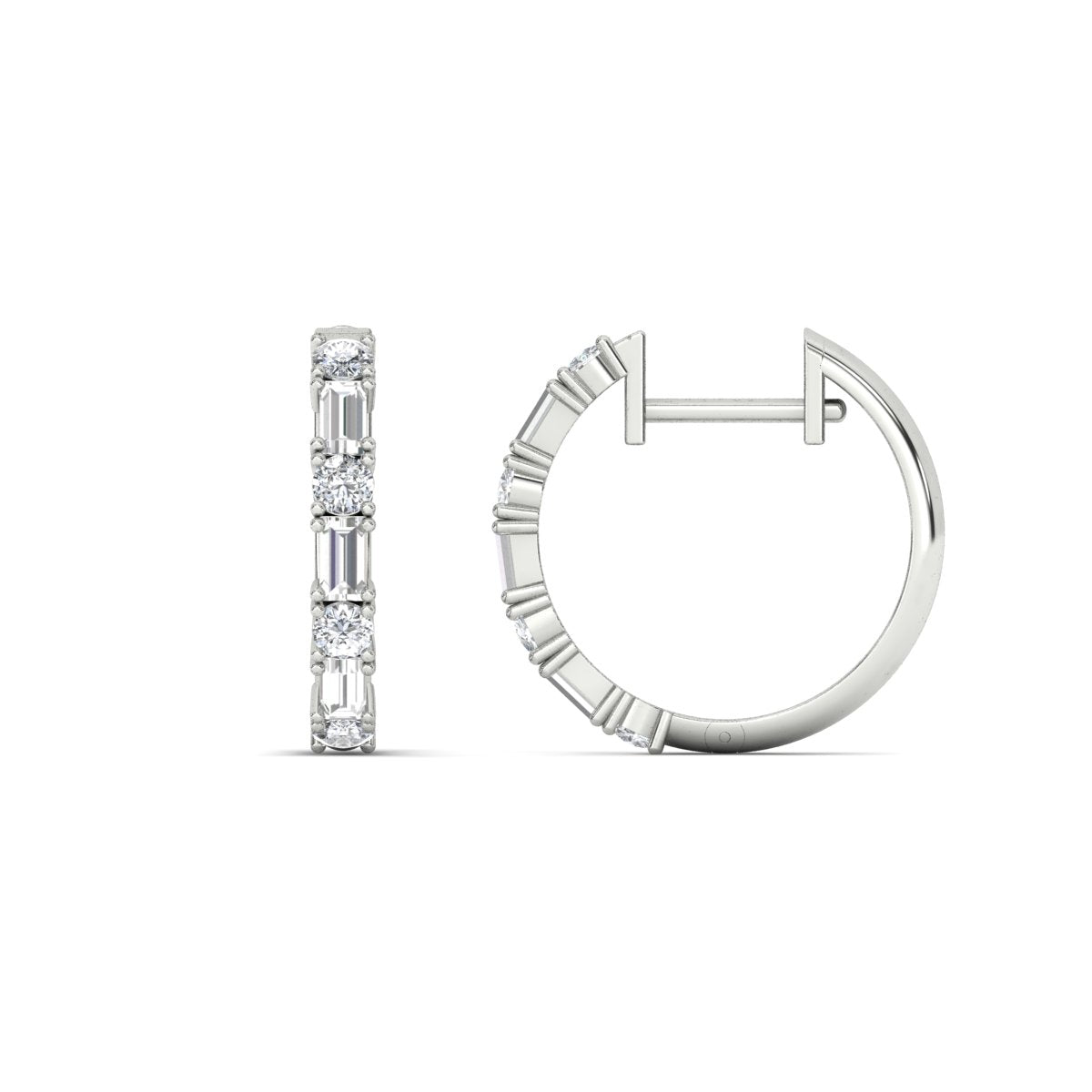 Round And Baguette Huggie Earrings