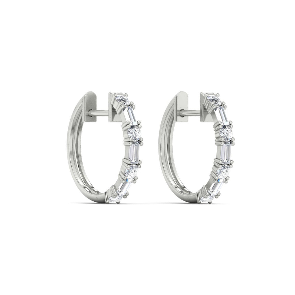 Round And Baguette Huggie Earrings