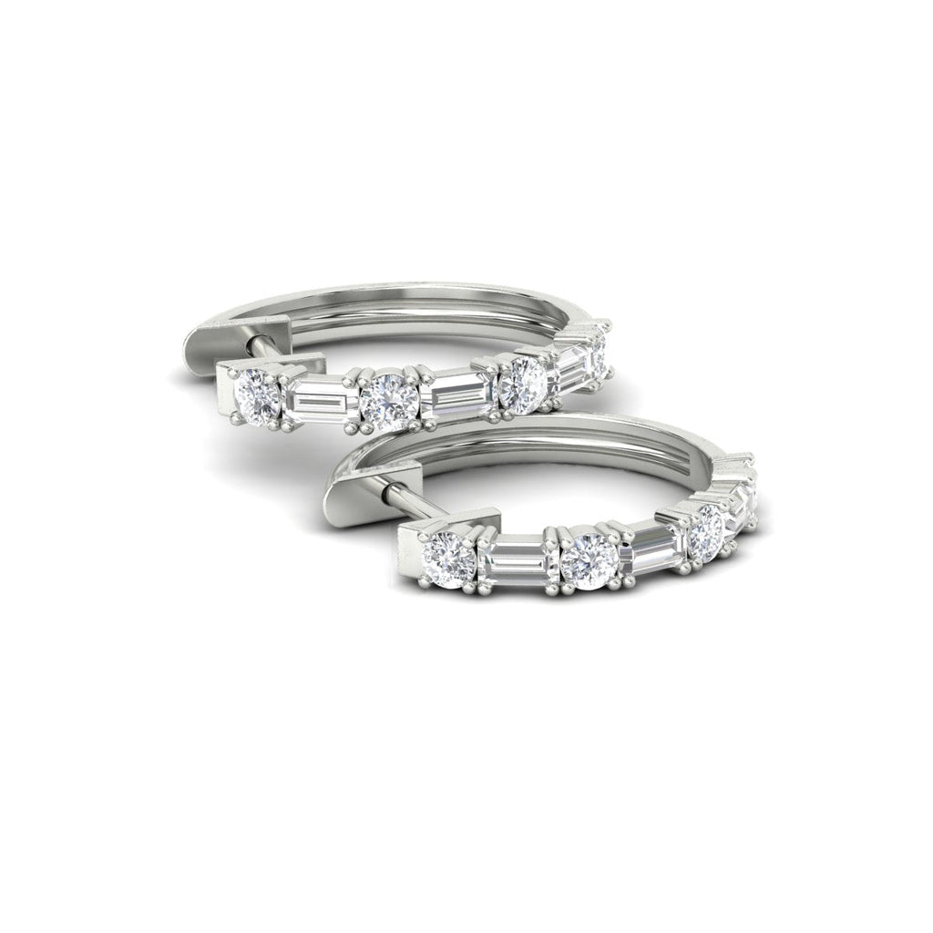 Round And Baguette Huggie Earrings