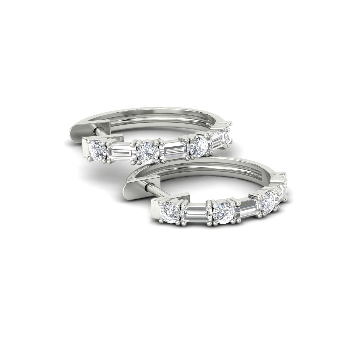 Round And Baguette Huggie Earrings