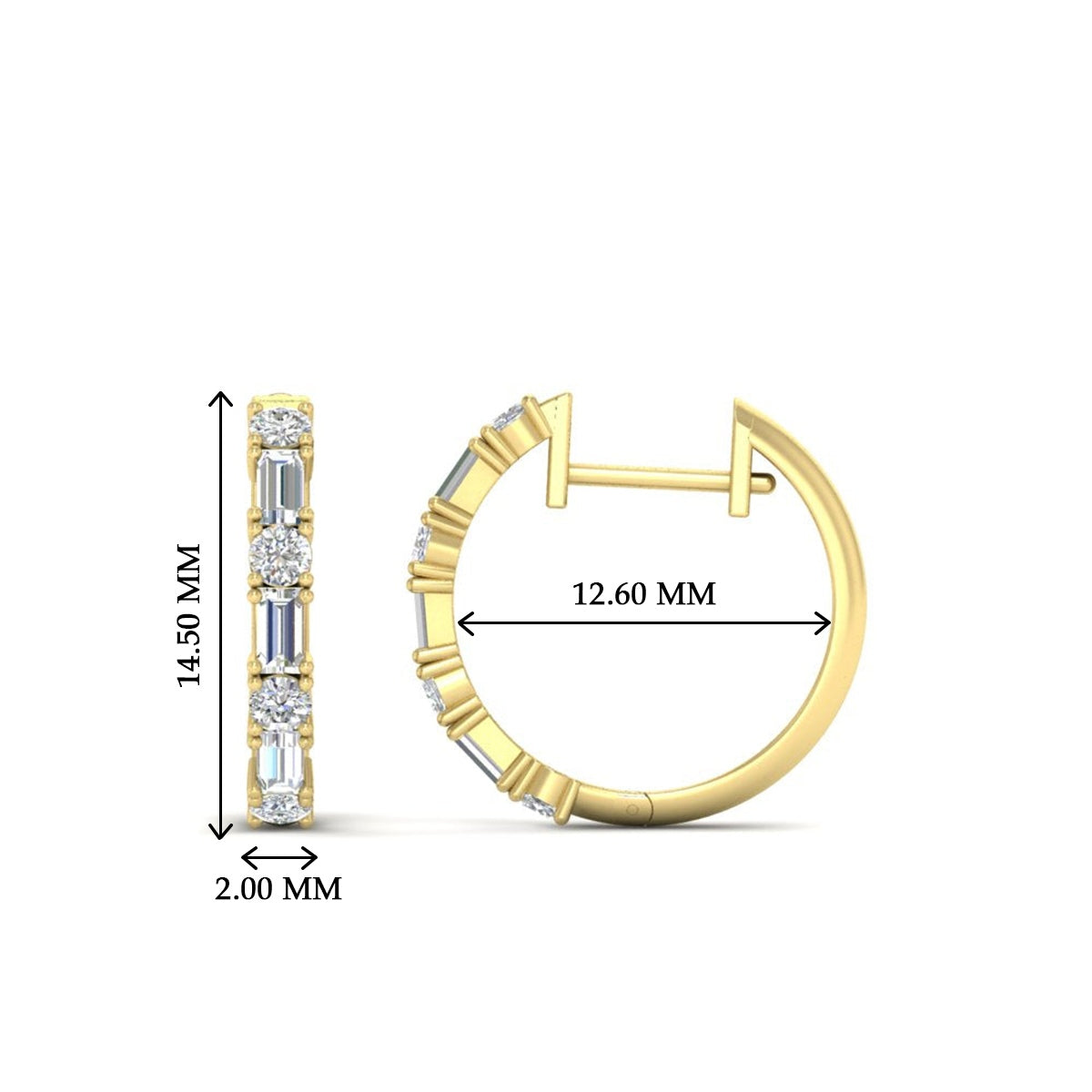 Round And Baguette Huggie Earrings