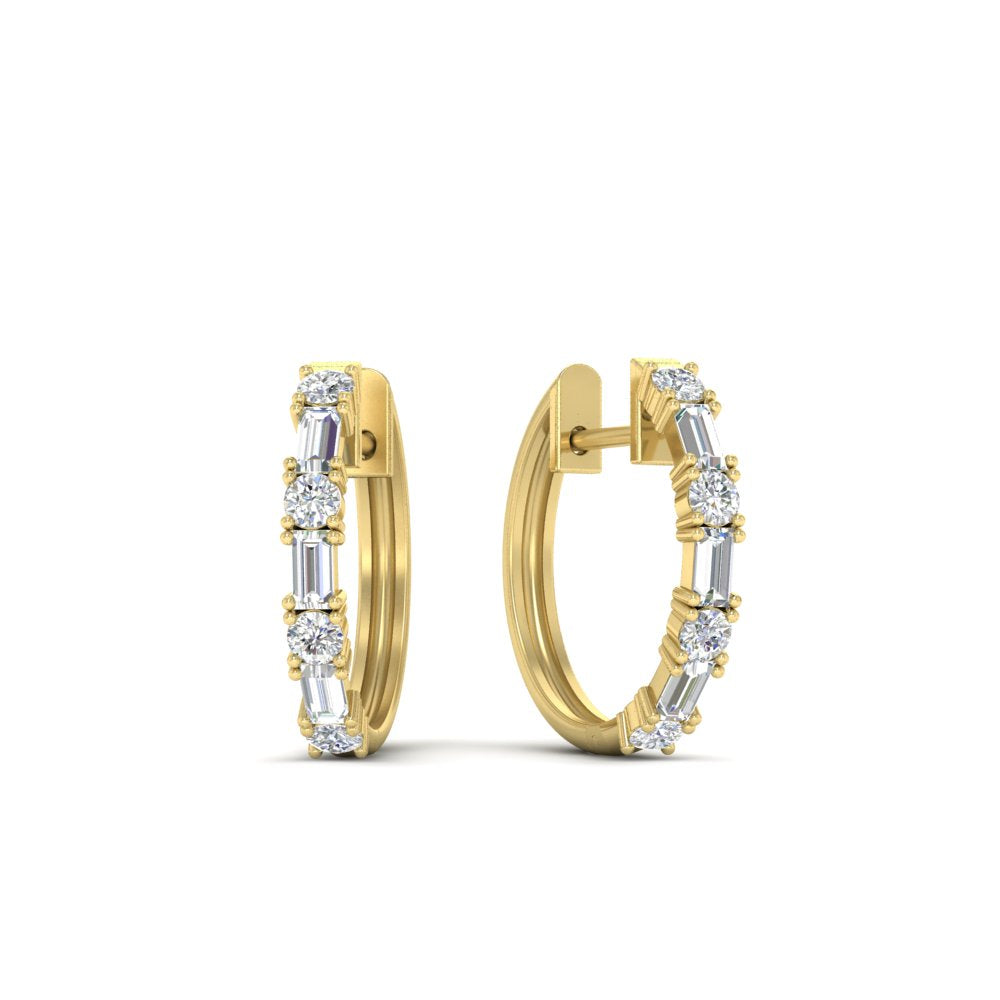 Round And Baguette Huggie Earrings