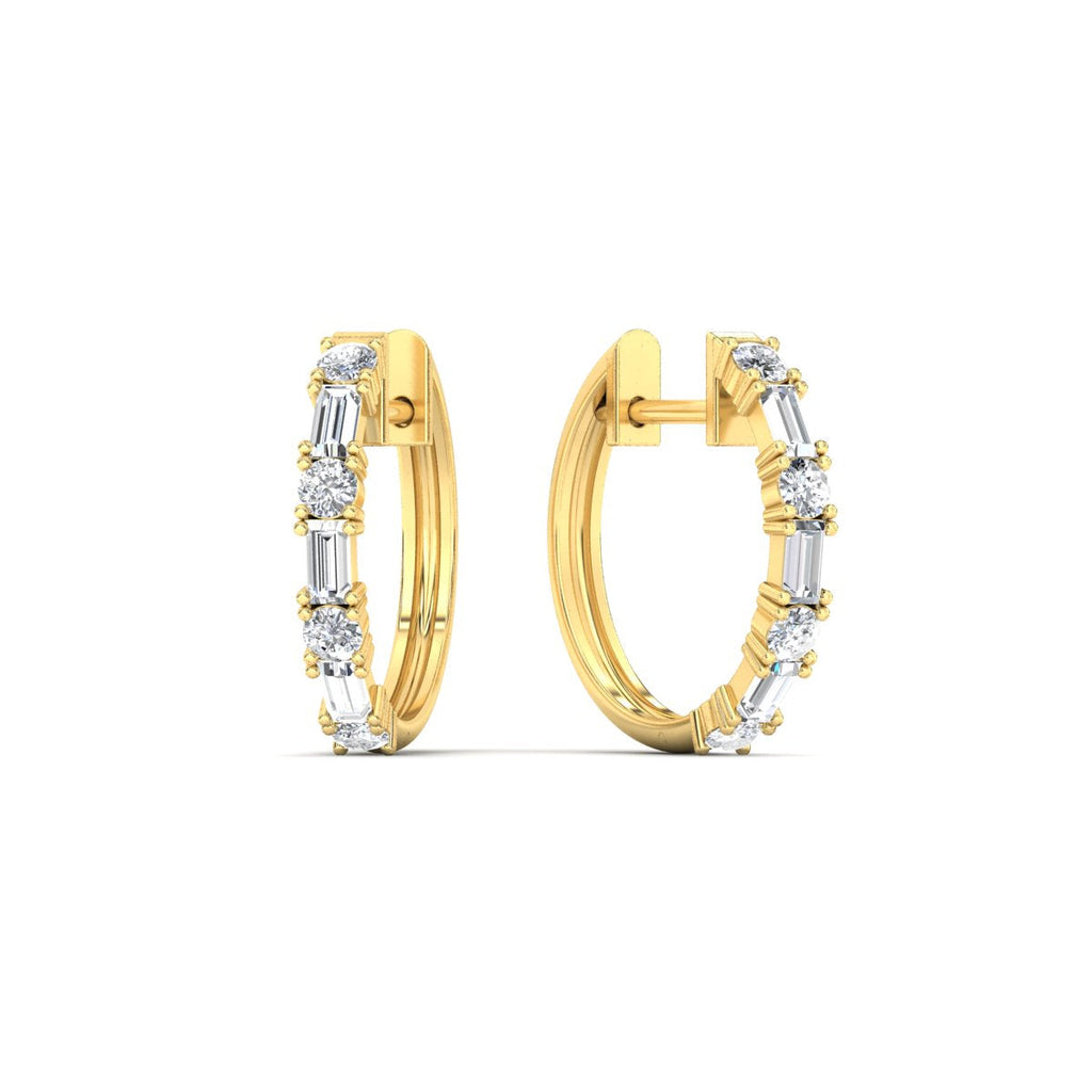 Round And Baguette Huggie Earrings