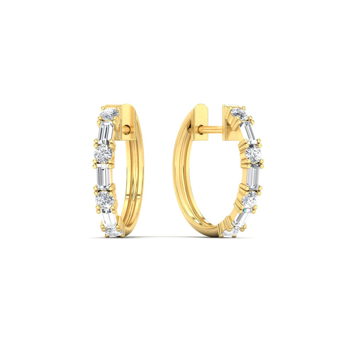 Round And Baguette Huggie Earrings