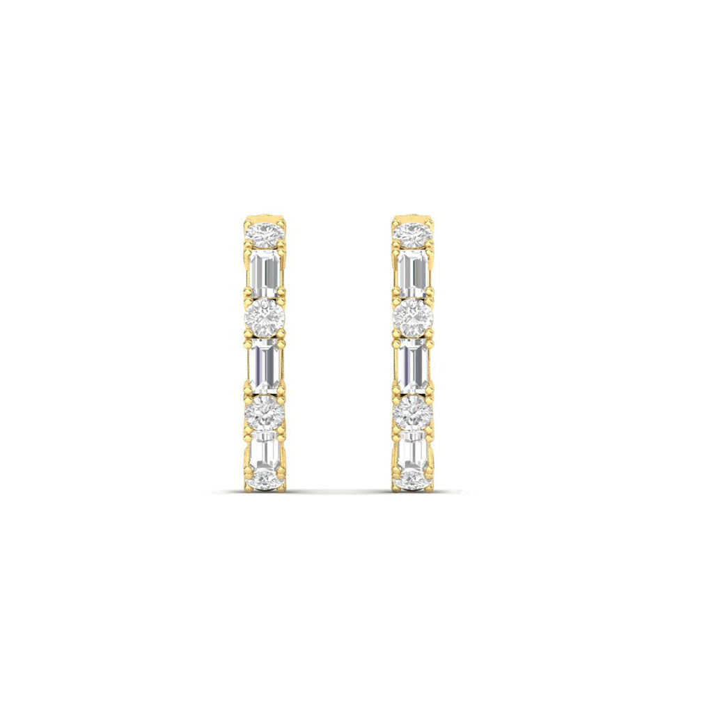 Round And Baguette Huggie Earrings