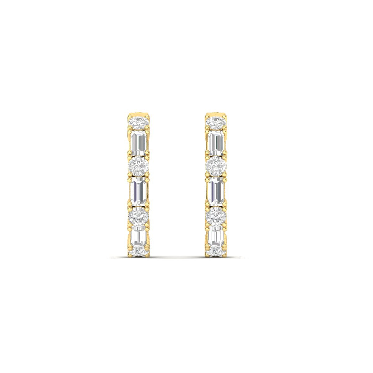 Round And Baguette Huggie Earrings