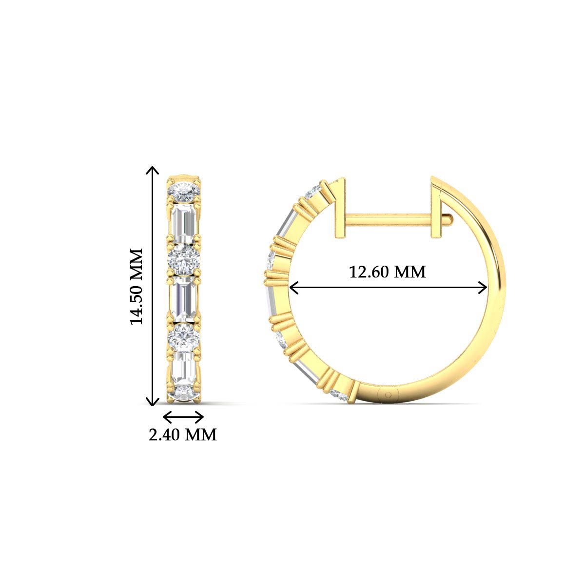 Round And Baguette Huggie Earrings