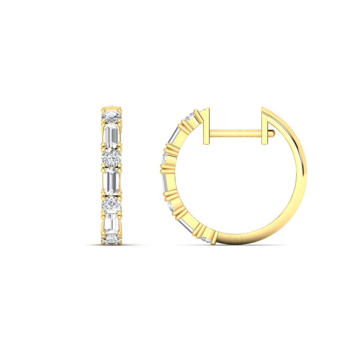 Round And Baguette Huggie Earrings
