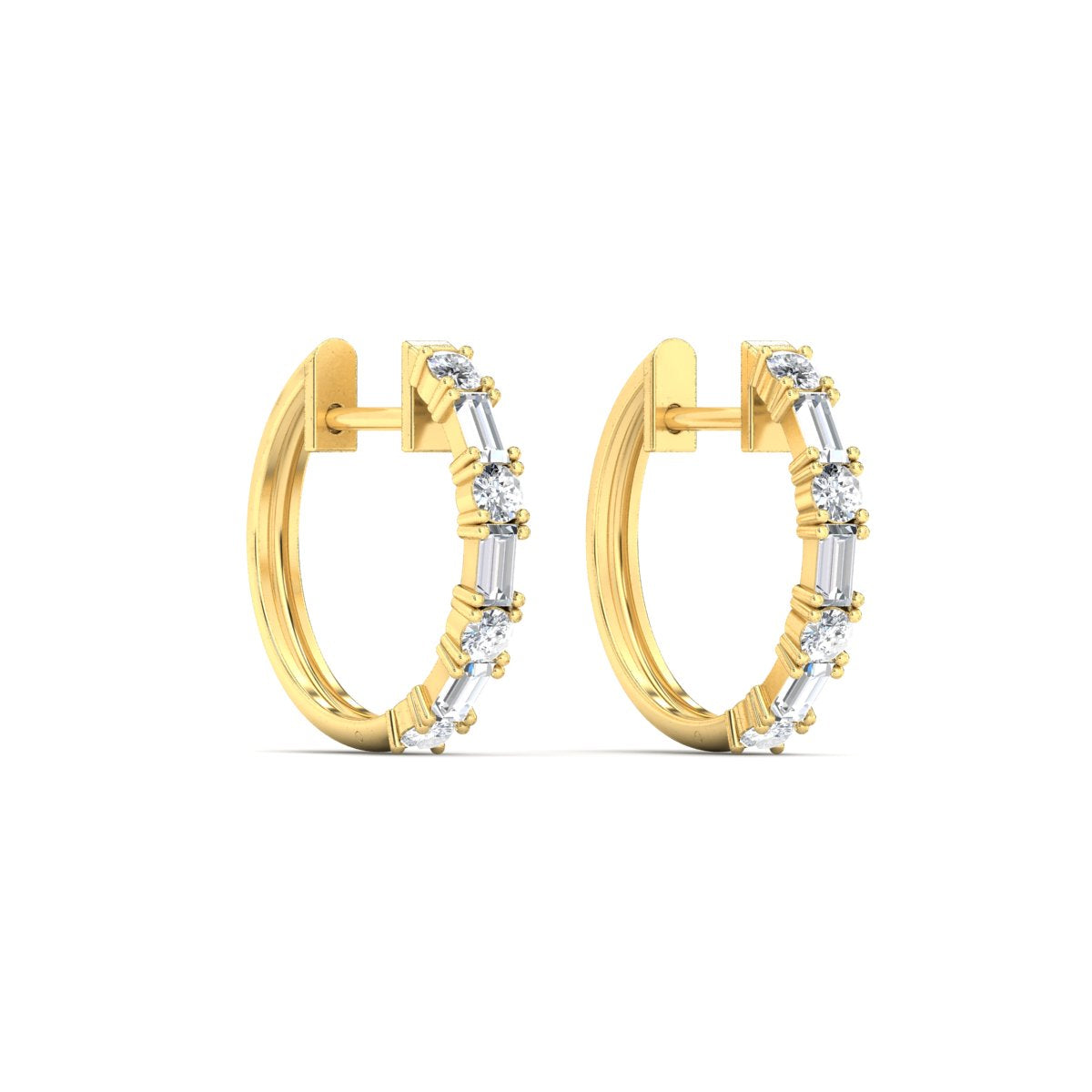 Round And Baguette Huggie Earrings