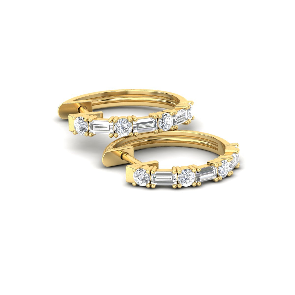 Round And Baguette Huggie Earrings