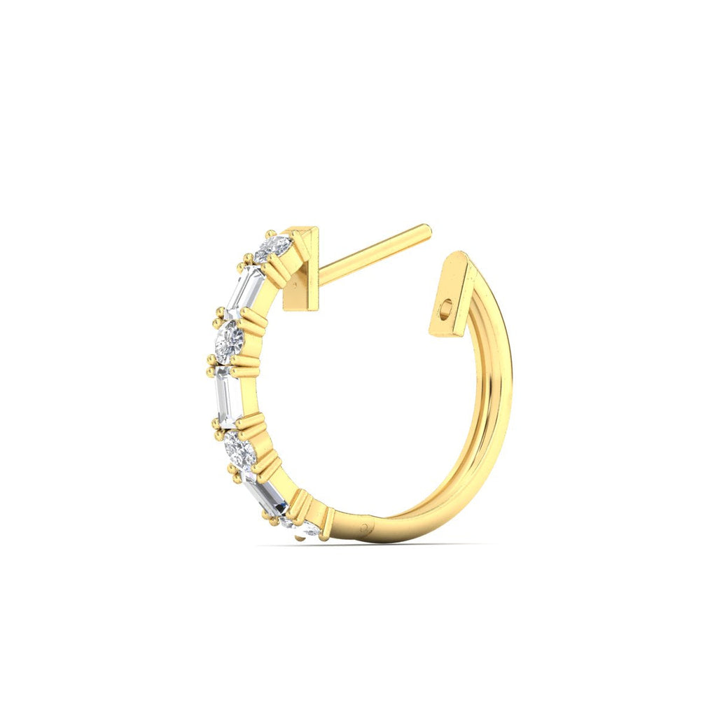 Round And Baguette Huggie Earrings
