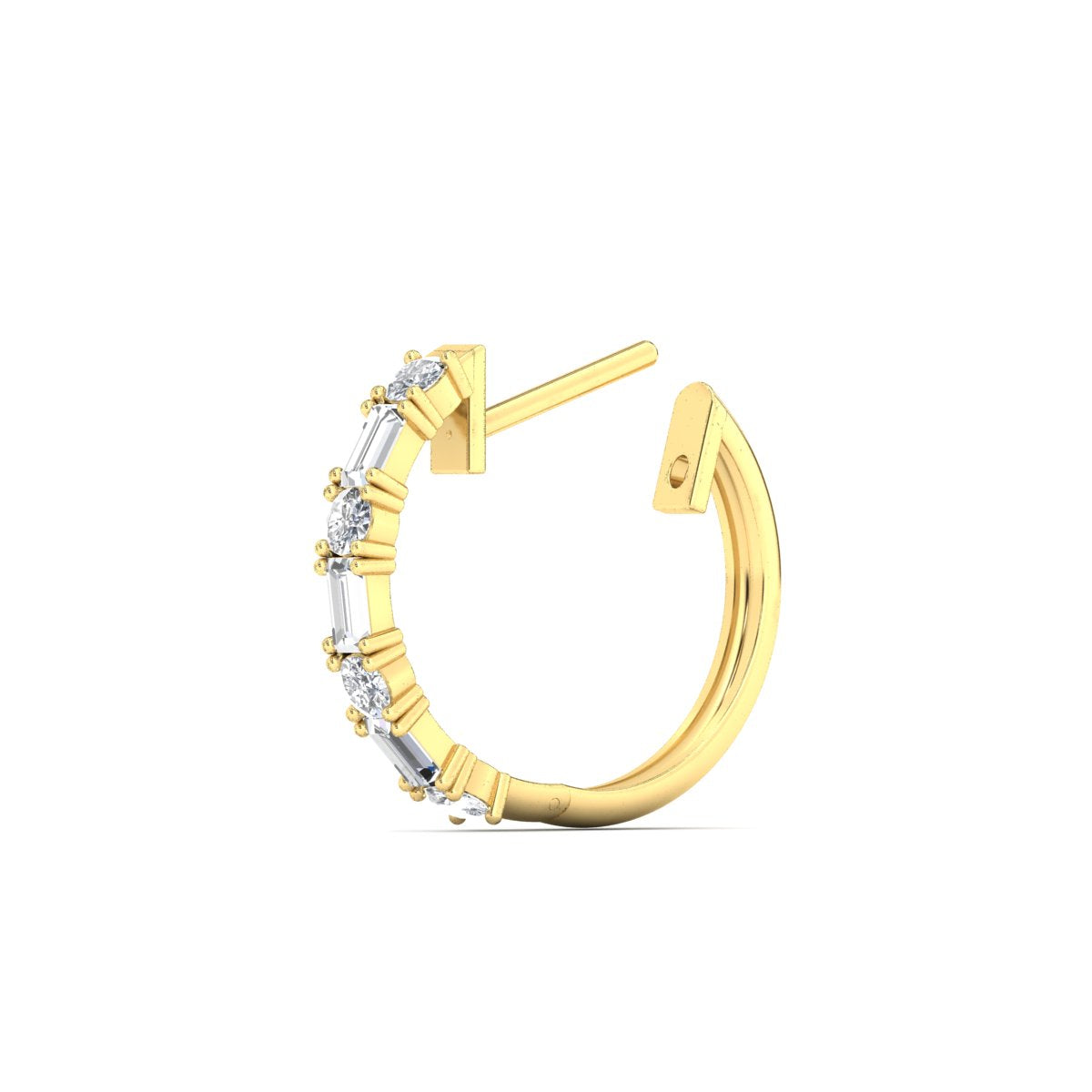 Round And Baguette Huggie Earrings
