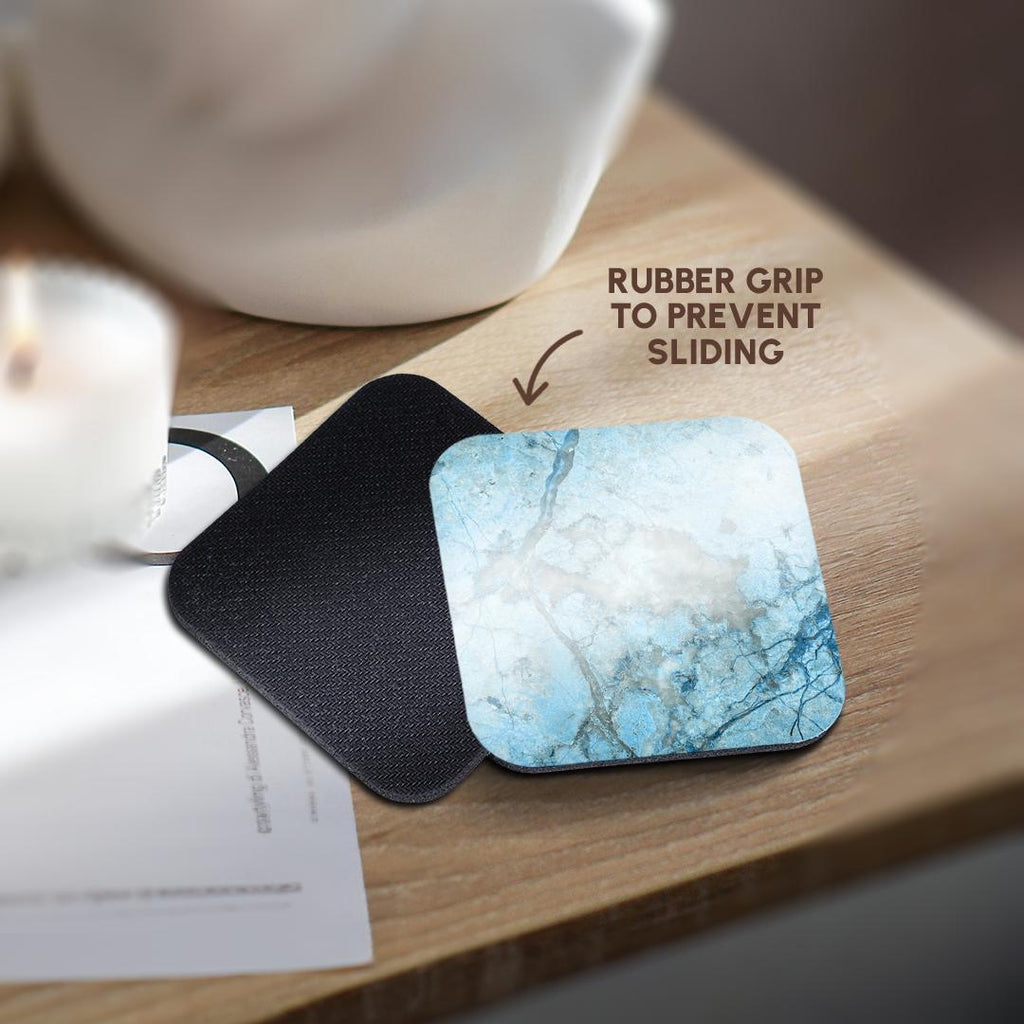 3dRose Uta Naumann Faux Glitter Pattern - Image of Luxury Chic Trendy Ice Blue Veins Agate Gemstone Geode Quartz - Coasters