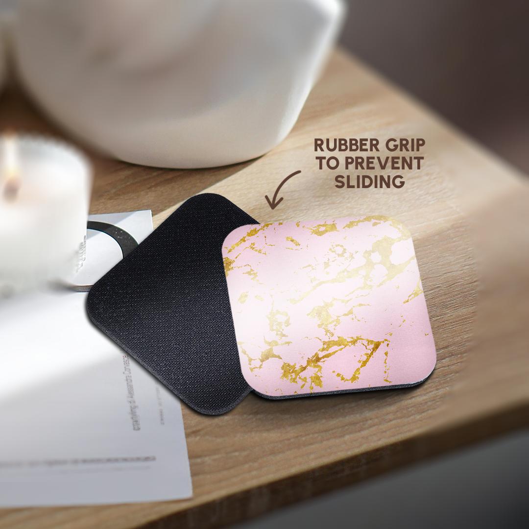 3dRose Uta Naumann Faux Glitter Pattern - Image of Gold Glitter Veins on Pink Marble Agate Gemstone Quartz - Coasters